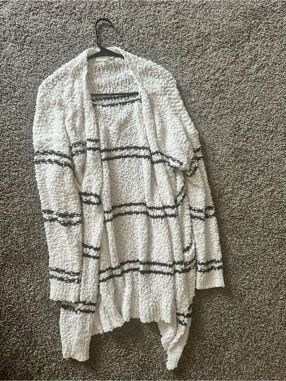 Sienna Sky White Popcorn Knit Cardigan with Black Stripes